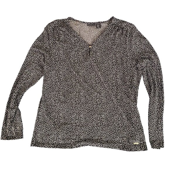 Tahari Tops - Tahari Long Sleeve Blouse Women's XL Black & White Polka Dot V-Neck Wrap Style